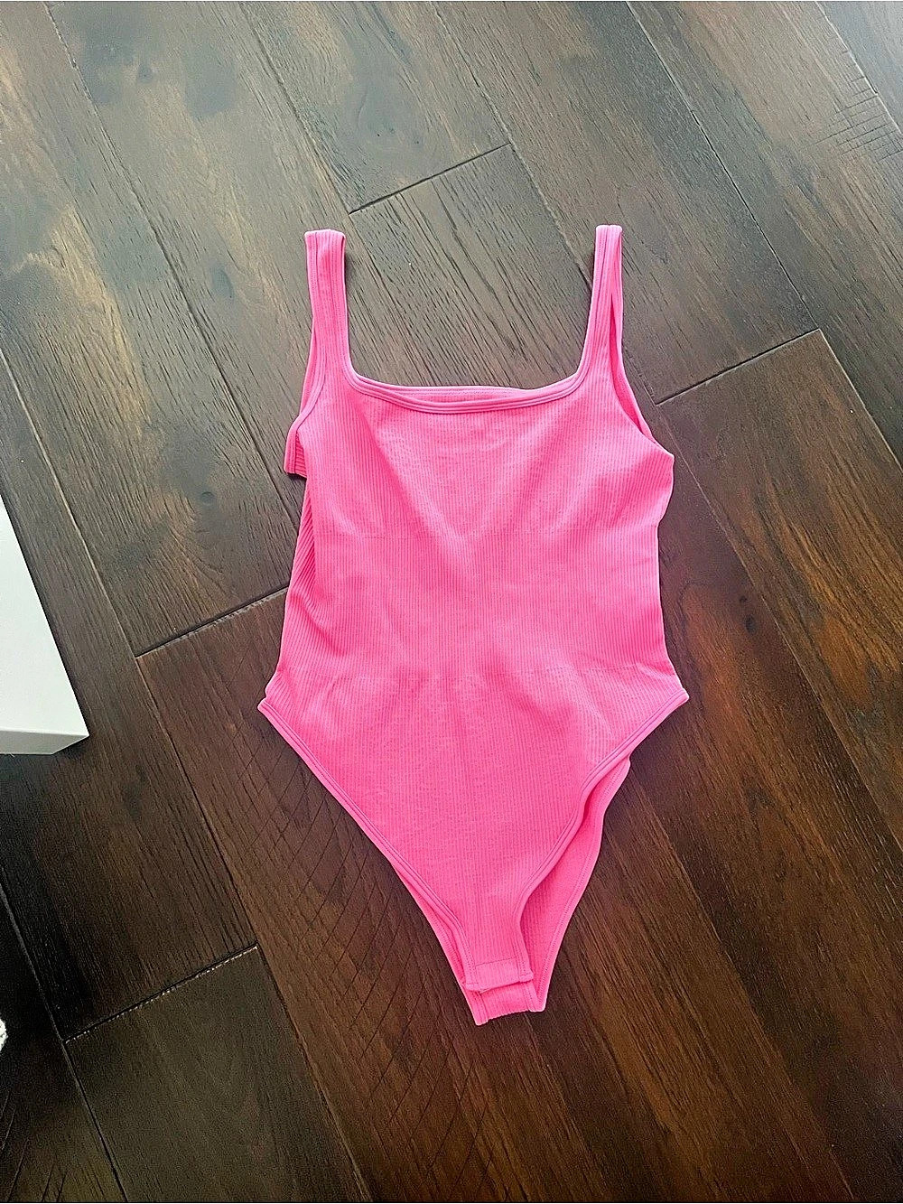 Ribbed Square Neck shape wear Sleeveless Tank Bodysuit Pink